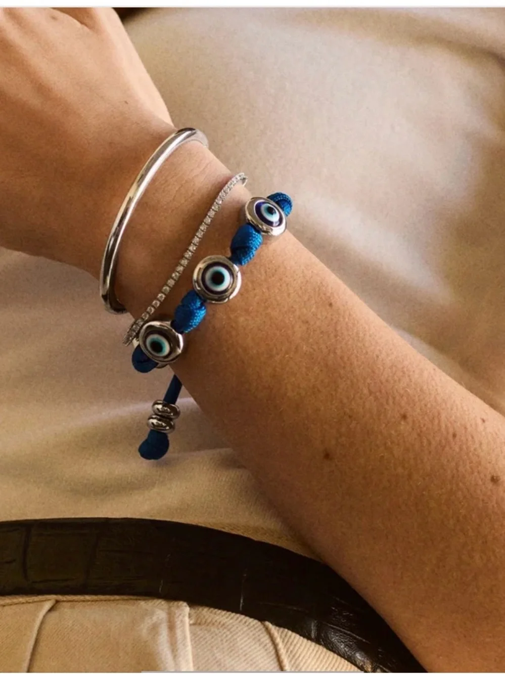 Blue Evil Eye Beaded Bracelet - Adjustable